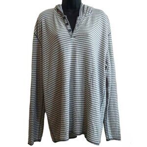 Men's Marc Ecko Stripe White Gray Long Sleeve Hooded Shirt Size 2XL GUC #7927